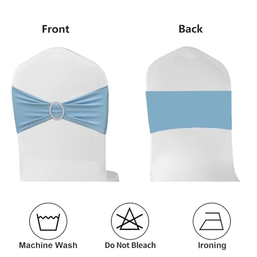 Image of 50 Pack Baby Blue Chair Sashes, Blue Spandex Chair Bands for Wedding Gender Reveal Party Decor, Baby Blue Bows for Folding Chairs