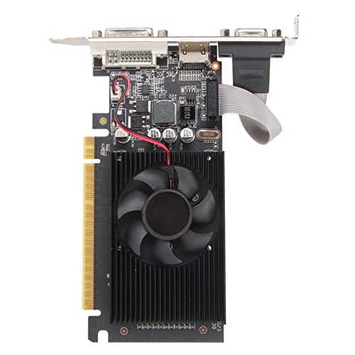 GT610 2 GB DDR3 64-bitowa Karta Graficzna do Gier, Karta Graficzna PCIe 1.1 X16 AMD do Komputerów Stacjonarnych, z Portem HDMI VGA DVI, Szybkim Wentylatorem Chłodzącym,