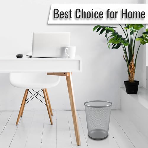 Zuvo Circular Mesh Waste Paper Bin | Lightweight Waste Basket Garbage Can | Metal Trash Bin Ideal for Kitchen Home Office Bin Dorm Room Living Room Desk Bedroom. (1 Silver) (27 X 24 cm)