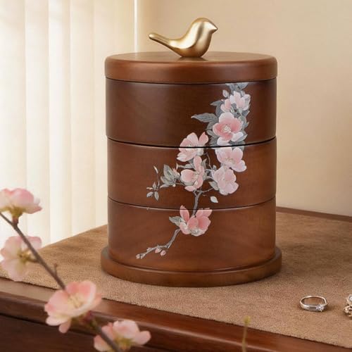 Boîte à bijoux en bois massif rotative uotmui de style chinois