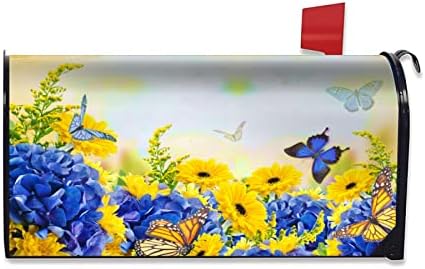 Spring Daisies Flowers Mailbox Cover Magnetic Standard Size 21x18 Inch Spring Decor Mailbox Covers Butterfly Flying Flowers Mailbox Wraps Post Box Cover Decor for Garden Yard