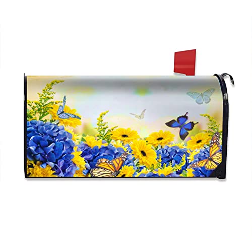 Spring Daisies Flowers Mailbox Cover Magnetic Standard Size 21X18 Inch Spring Decor Mailbox Covers Butterfly Flying Flowers Mailbox Wraps Post Box Cover Decor For Garden Yard #TOP26