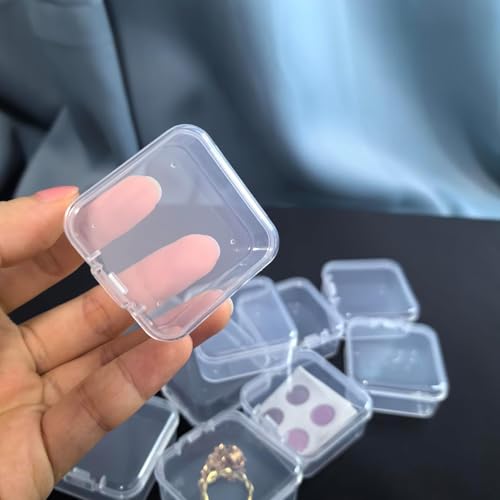Image of 4-Pack Mini Clear Plastic Storage Boxes with Hinged Lids - Transparent Organizer Containers for Jewelry, Beads, Crafts, Pills, Earplugs, and Small Items - Sturdy Square Cases (1.7 x 1.7 inches)