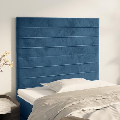 Yunovire Cabecero azul oscuro 90 x 5 x 118/128 cm, terciopelo, altura regulable, respaldo de cama, posible montaje en pared, tapizado para dormitorio