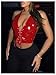 WDIRARA Women's PU Leather Deep V Neck Sleeveless Halter Top Y2k Lace Up Front Crop Top Red Large