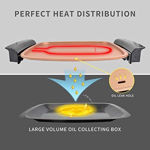 Electric BBQ Smokeless Grill Indoor - Nonstick Tabletop Griddle with Recipes,Removable Washable Plates, Adjustable Thermostat, Easy to Clean, 16\" x 11\" Flat Square Portable Grill Plates