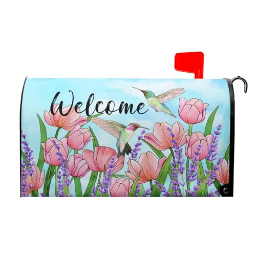 Image of Spring Summer Colorful Flowers Mailbox Covers Magnetic Standard Size 18 inchx21 inch Spring Butterfly Floral Magnetic Mailbox Cover Wildflowers Mailbox Wraps Post Letter Box Cover Decor for Home Garden Yard