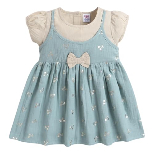 Image of Mama&Bebe Summer Dress for Girls with Cotton Soft Lining | Printed Fit & Flare Kids Outfit with Cute Bow Detail | Comfortable Breathable Party & Outing Dress for Toddlers and Little Girls