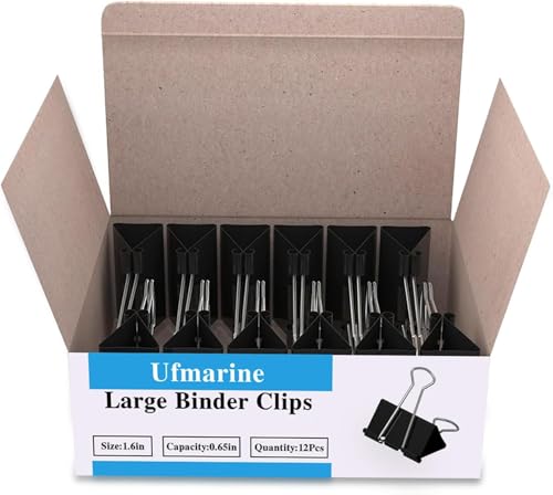 Image of Ufmarine 144 Pcs Large Binder Clips 1.6 inch Length, Big Paper Clips for Office Supplies