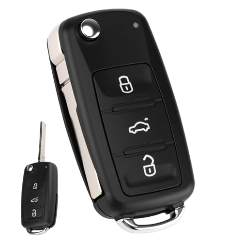 Coque Clé de Voiture 3 Boutons pour VW, Boîtier pour Clé de Voiture 3 Boutons, Pliable Remplacement de télécommande Compatible avec Passat et Seat etc