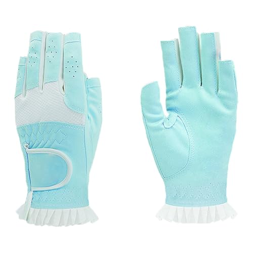 Menolana Women Lace Golf Gloves Golfing Supplies Breathable Comfortable Lady Gift Professional Anti Slip Half Finger Gloves for Golfer, Blue 19