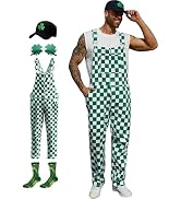 YXLUOKY St Patricks Day Overalls Men Irish Jumpsuit,Green Sunglasses,Shamrock Hat,Socks,4 Pcs Fes...