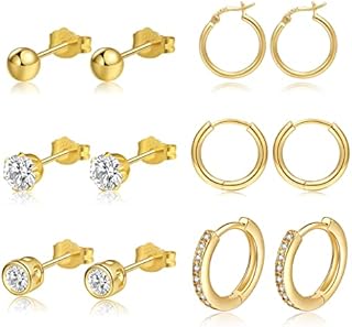 Silver Hoops Earrings for Women 925 Sterling Silver Hoop Earrings with Silver Stud Earrings Set with Cubic Zirconia Unisex Sleeper Huggie Small Hoop Earrings for Men Women(4mm*3+1*8/10/12mm) PABBEU