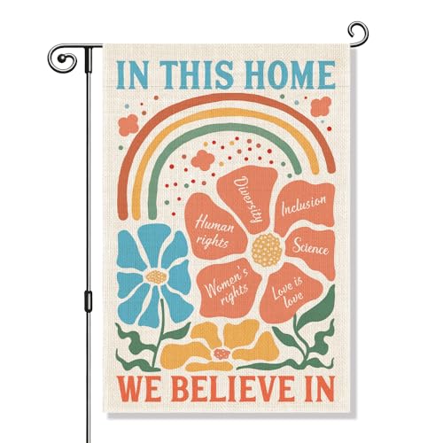 TQLIUOL In This Home We Believe Double-Sided Political Garden Flag for Outside Decor Parade Yard Sign Flower Progressive Family Values House Decor Banner Social Justice Inclusive Diverse Yard Sign