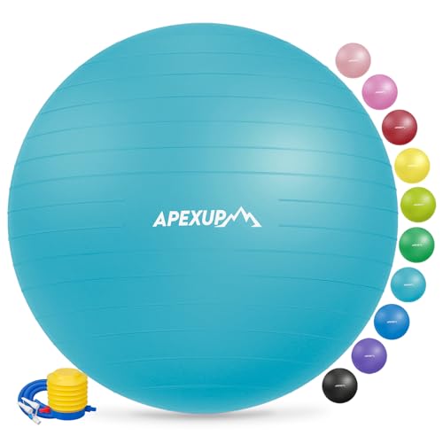 APEXUP Yoga Ball Exercise Ball Anti Slip Heavy Duty for Fitness, Balance & Core Workout XL (27"~30") 75cm Light Blue