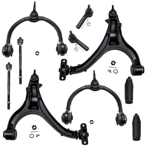 Image of Detroit Axle - 10pc Front End Control Arms Kit for Jeep 05-10 Commander Grand Cherokee, 4 Upper & Lower Control Arms and Ball Joint 4 Tie Rod Ends 2 Boots 2005 2006 2007 2008 2009 2010 Replacement