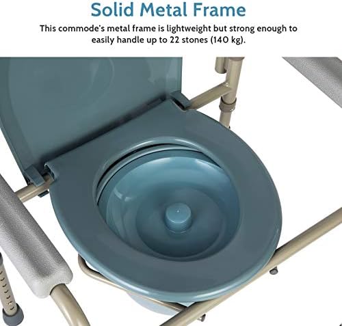 VONOYA Lightweight Foldable Bedside Commode w Removable Bed Pan, Portable Chair with Build-in Toilet for Disabled People The Elderly & Others up to 136kg, Adjustable Height Folding Stool