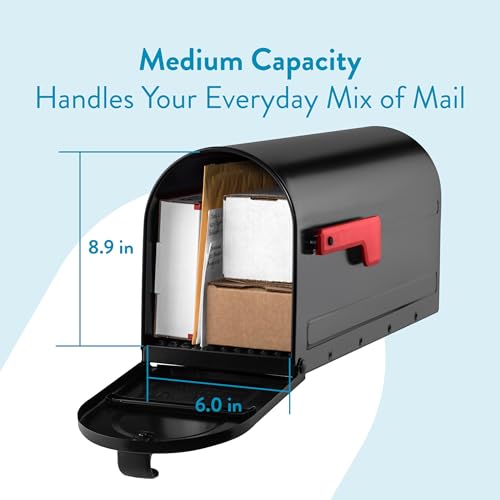 Image of Architectural Mailboxes 7600B-10 MB1 Mailbox, Medium, Black | Galvanized steel build for outside with rust-resistant powder-coat finish and a magnetic door closure. USPS approved.