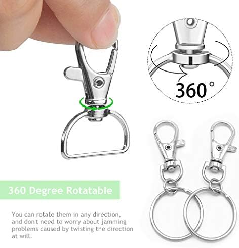 RuiChy 30 Pcs Metal Swivel Clasps Lanyard Snap Hook and Lobster Claw Clasp with Key Ring, Silver Trigger Keychain for DIY Craft Hardware Sewing Projects Jewelry Making Accessories