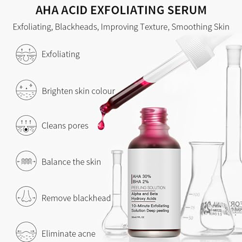 AHA 30% + BHA 2% Peeling Solution, Peeling-Lösung AHA 30% + BHA 2% PeelingExfoliate Gesichtsserum für Porenreinigung, Feine Linien und Strahlende Haut(1)