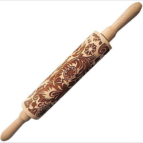 Rolling Pins & Pastry Boards - Christmas Embossed Rolling Pin Wood Baking Cookies Biscuit Fondant Cake Dough Engraved Roller Reindeer Wooden Embossing Roll Pin - Christmas Wooden Rolling Pins