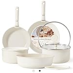 CAROTE 11pcs Pots and Pans Set, Nonstick Cookware Detachable/Removable Handle, Induction RV Kitchen Set, Oven Safe, Cream White