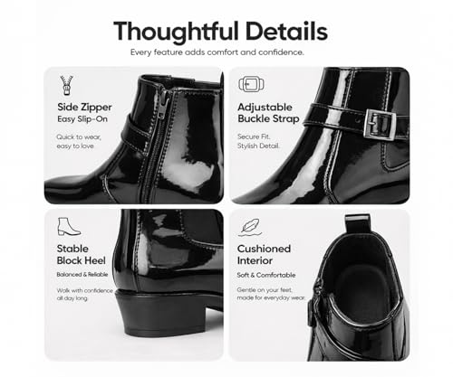Image of Kraasa Men's Synthetic Leather Ankle Boots with Side Buckle Strap, Elastic Panel & Durable TPR Sole Casual & Formal Wear Boot