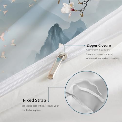 Housse de couette respirante 260 x 240 cm au motif montagnes et oiseaux