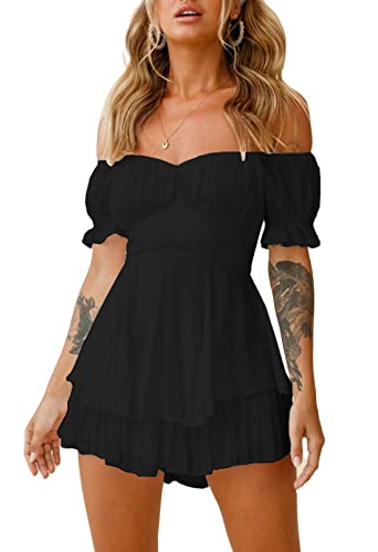 Image of AOHITE Womens Summer Tube Top Dress Off-Shoulder Ruffled Flowy Mini Short Dresses