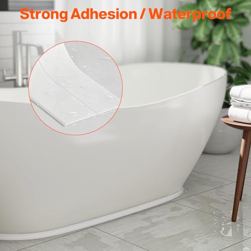 Image of Dstorelhp 2PCS Caulk Tape for Bath & Kitchen, White, 1.5 inch x 10.5Ft | Waterproof, Self Adhesive, Peel and Stick, For Countertop Bathroom Toilet Bathtub Sink Shower Wall Trim, Easy to Install