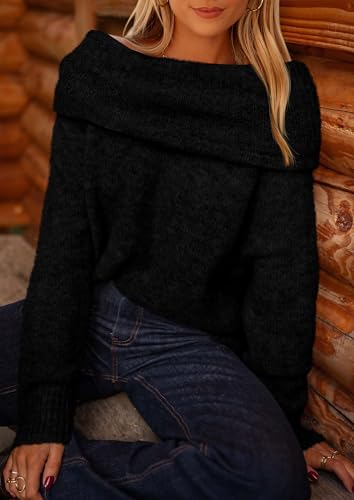 PRETTYGARDEN Women's Off The Shoulder Sweater Long Sleeve Tops 2025 Fall Loose Knit Pullover Sweaters Winter Clothes
