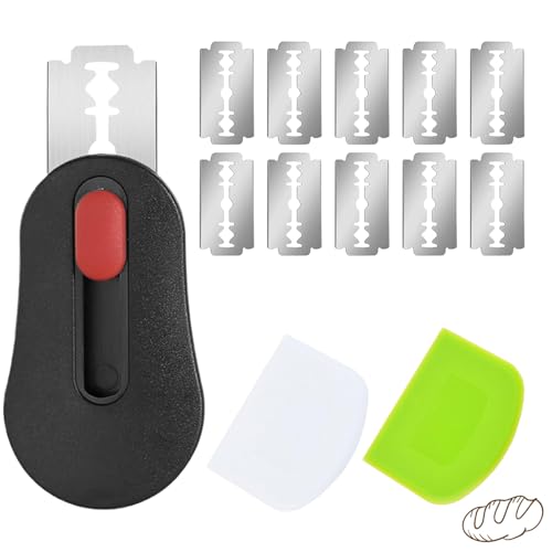 Henjunu Kompaktes Bäckermesser,Teigritzmesser Mit 10 Rasierklingen & 2 Teigausstecher aus Kunststoff,Brot Backen Zubehör