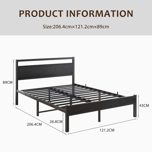 HOJINLINERO Bett 120 x 200 Bettgestell Doppelbett mit Lattenrost Schwarz – Ansicht 6