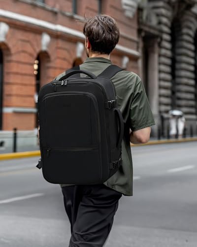 LOVEVOOK Handgepäck Rucksack Flugzeug, 40L Groß Reiserucksack Herren Damen Laptop Rucksack 17 Zoll, Wasserdicht Travel Backpack Carry On Luggage, Business Cabin Bag für Reise Arbeit Urlaub, Schwarz