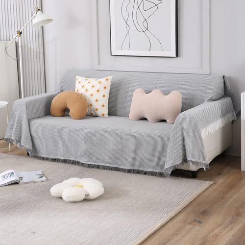 Image of HOKIPO Polyester Cotton Sofa Cover Thick and Soft Throw 3 Seater, 180 (D) x 300 (L) cm (NEW-AR-4641-N1)