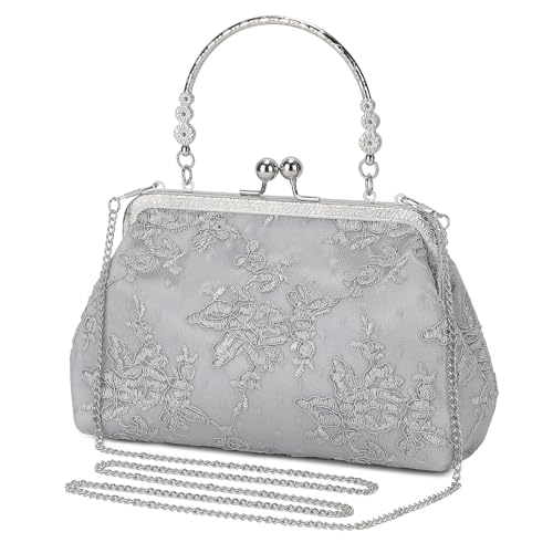 Image of UBORSE Vintage Embroidery Lace Floral Clutch Purse for Women Formal Evening Bag Kiss Lock Handbag for Wedding Cocktail Party | Vintage
