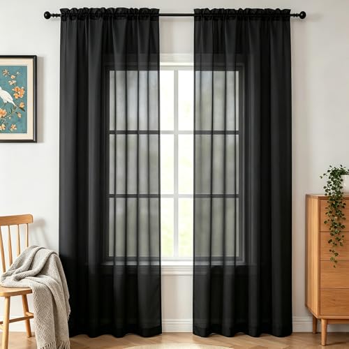 wiipara Voile Gardinen 2er Set Modern Vorhänge 132 x 240 cm (BxH) Schwarz