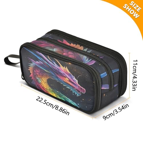 Image of Dragon Galaxy Colorful Pencil Case for Boys Girls Kids Pencil Pouch 3 Compartment Pen Bag Large Capacity Storage Pencil Holder School Students with Zipper