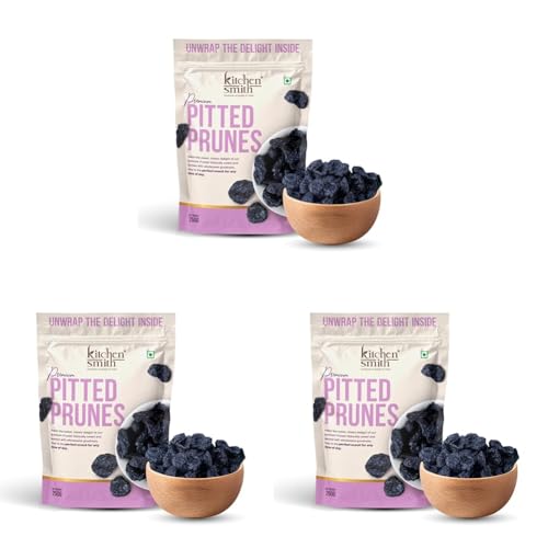 Image of KitchenSmith Pitted Prunes - 250gm | Rich In Potassium | High In Vitamins And Fiber | No Added Sugar | Moist & Delicious | Dry Fruit (Air Tight Pouch) (Pack of 3)
