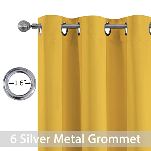 Yakamok Blackout Curtains Room Darkening Thermal Insulated Window Panels,Solid Grommet Top Drapes for Bedroom/Living Room(42Wx84L, Mustard Yellow, 2 Panels)