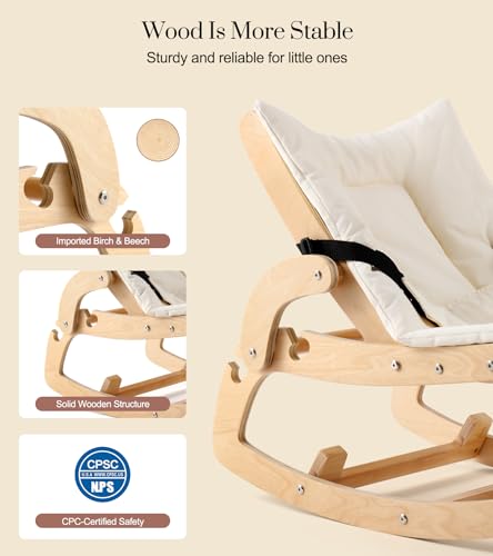 Mallify 3-In-1 Baby Bouncer, Convertible Wooden Rocker Chair thumb #3