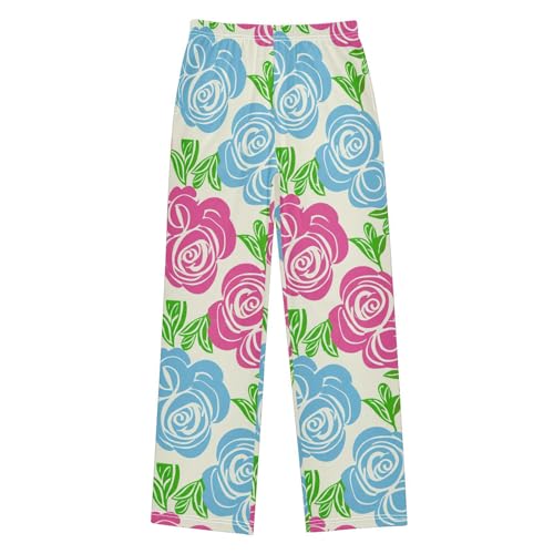 J JOYSAY Floral Rose Leaves Ivory Pajamas Pants Soft Long Pajama Bottoms Lounge Sleep Pants Size S-XL