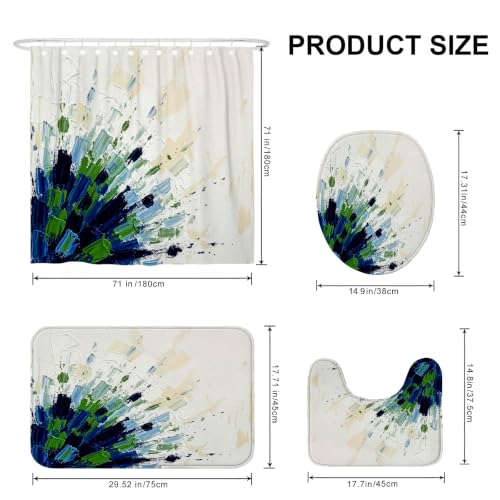 Rideau de douche abstrait floral avec tapis de bain en polyester imperméable moderne - 4