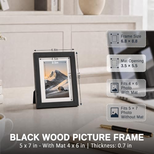 Image of VCK 5x7 Picture Frame 5 Pack, Black Exclusive Wood, Real Glass, for Photo