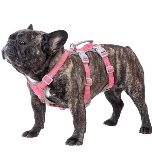 Image of Huntboo Escape Proof Dog Harness, Escape Artist Harness, Reflective Harness with Padded Handle, Breathable, Durable, Adjustable Vest for Medium Dogs Walking, Training, and Running Gear (Pink,M)
