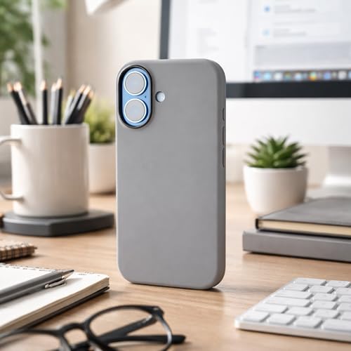 Image of TEKNE Silicone Back Case Cover Compatible with MagSafe for iPhone 17 | Soft-Touch Grip with Microfiber Lining | Raised Camera & Screen Protection | Slim Fit Case (Grey)