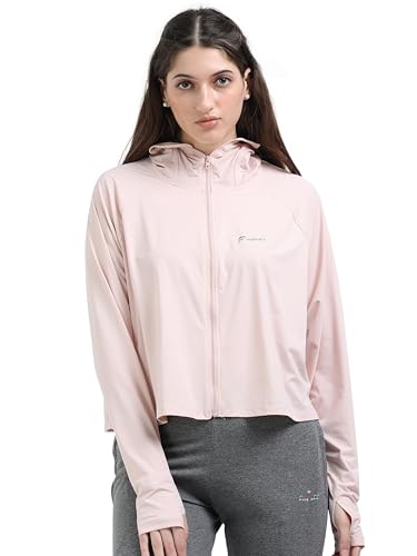Image of FabSports Women's Croptop UV Protection Sun Screen Jacket, Full Zip Sun Protection Clothing, Lightweight with UPF 50+ Protection for Outdoors, with Pockets, Sun Protective Clothing for Women