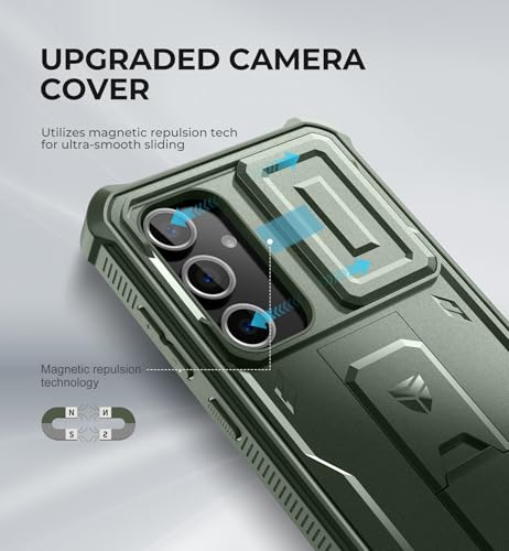 Image of Dexnor for Samsung Galaxy S24 FE Case with Built-in Slide Camera Cover & Screen Protector & Kickstand,Heavy-Duty Rugged Case Full-Body Bumper Protective Cover for Galaxy S24 FE(2024),Army Green