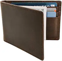 Carteira de couro minimalista com clipe para dinheiro, RFID Bloking Slim Bifold para homens, Marrom, one size fits all