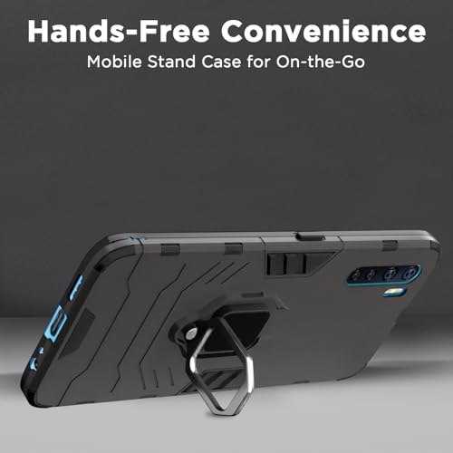 Image of Pikkme D5 Tough Armor Bumper Back Cover Case for Oppo F15 |Ring Holder & Kickstand in-Built (Black)